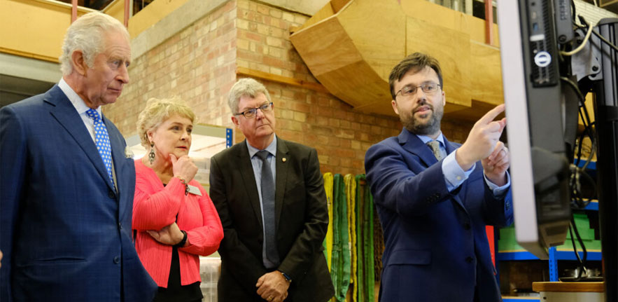 Dr Andy Wheeler demonstrating the AIA’s model to HRH The Prince of Wales, Clare Shine (CEO, CISL) and David Cardwell 