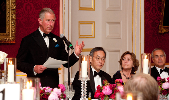 Polly Courtice with HRH The Prince of Wales, then-US Secretary of Energy Steven Chu and Sir Nicholas Stern, at St James's Palace for a Nobel Laureates Symposium, May 2009.