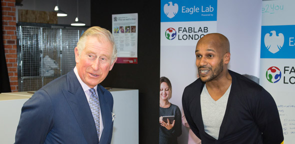 His Royal Highness The Prince of Wales at Barclays’ Eagle Lab.