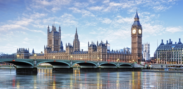 The Palace of Westminster and Westminster Bridge in London