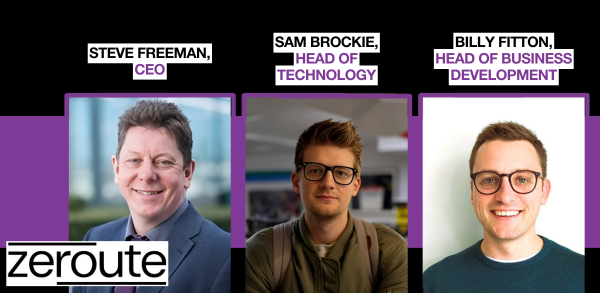 Steve, Sam and Billy from Zeroute join the Canopy community. Steve, Sam, Billy and the Zeroute logo are all on a Canopy design welcoming them to the Canopy community