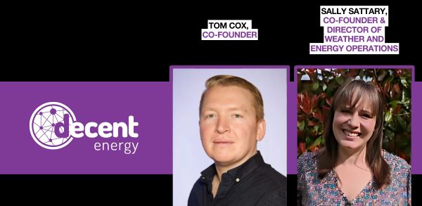 Tom Cox, Sally Sattary and the Decent Energy Logo on a Canopy design welcoming new members
