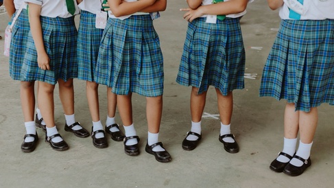 Low section of girls in school uniform