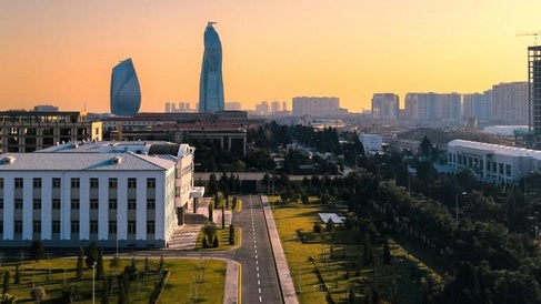 Baku skyline and sunset