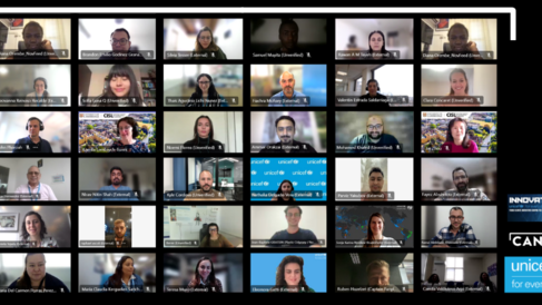 A screenshot of all the smiling faces of the Climate X cohort as they meet online for their programme launch session