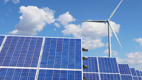 Wind turbines in a field