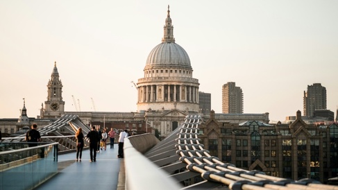 View of St Paul's Cathedral, London, across the Millennium Bridge