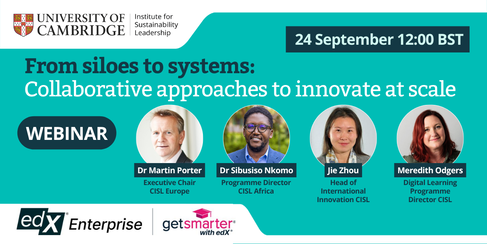 Portrait of speakers of the "From siloes to systems: Collaborative approaches to innovate at scale" webinar.
