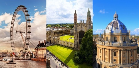 The London Eye in London, Kings College in Cambridge and the Radcliffre Camera from Oxford are all photographed here. 
