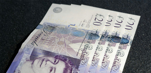 Close up of £20 sterling note