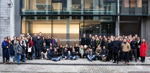 New occupants gathered outside #SustainableHub in Brussels