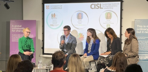 Panel discussion at COP16 event hosted by CISL. Left to right: Lindsay Hooper, Interim CEO of CISL; Matt Jones, Chief Impact Officer at the United Nations Environment Programme World Conservation Monitoring Centre (UNEP-WCMC); Fiona Dobson, Senior Interna