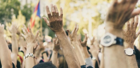 Crowd with hands in the air