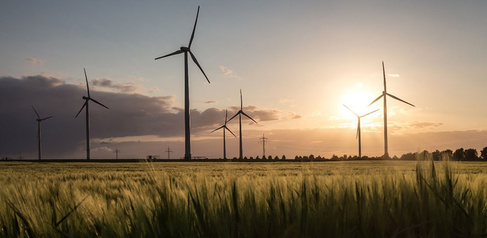 Wind turbines sunset