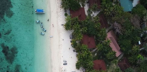 Aerial view of low-lying tropical island in Fiji