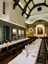 Formal dinner setting at a University of Cambridge College 