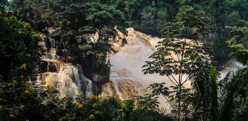 Waterfall and rainforest in Democratic Republic of Congo