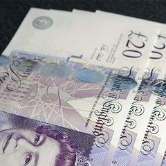 Close up of £20 sterling note