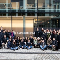 New occupants gathered outside #SustainableHub in Brussels