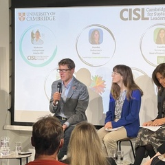 Panel discussion at COP16 event hosted by CISL. Left to right: Lindsay Hooper, Interim CEO of CISL; Matt Jones, Chief Impact Officer at the United Nations Environment Programme World Conservation Monitoring Centre (UNEP-WCMC); Fiona Dobson, Senior Interna