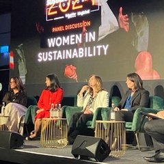 CISL CEO Lindsay Hooper (left) speaking on a panel at Sustainability Live 2024