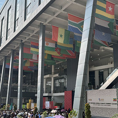 African flags displayed on a building