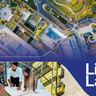 Alt text: A composite graphic showing an aerial view of a modern urban district with buildings and green spaces, alongside smaller images of rooftop solar panels, people collaborating over building plans, and a wall under construction with visible insulation, with the words “Living Lab” in white on a blue block.