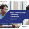 Cover image for the University of Cambridge Institute for Sustainability Leadership’s Africa Sustainability Leadership Programme. A person wearing glasses sits at a meeting table, speaking during a discussion. Overlaid text reads “Africa Sustainability Leadership Programme” and “An international programme for senior leaders,” with University of Cambridge and Gordon Institute of Business Science branding.