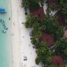 Aerial view of low-lying tropical island in Fiji