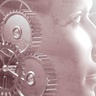 Gears and profile of woman's face 