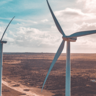 Row of wind turbines in the desert