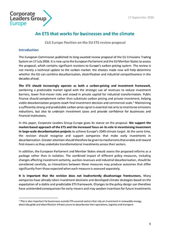 An ETS that works for businesses and the climate  CLG Europe Position on the EU ETS review proposal 