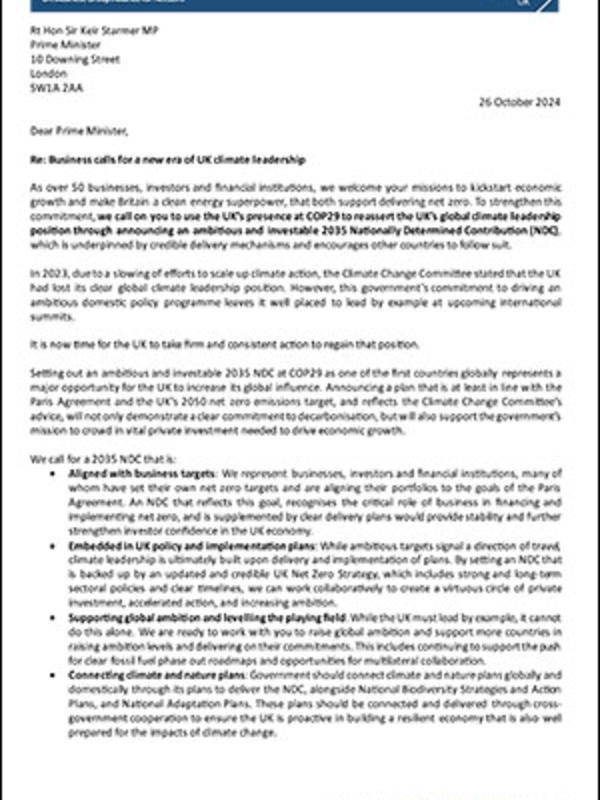 COP29: Business leaders urge UK government to set a world-leading example by setting ‘ambitious’ and ‘investable’ climate targets