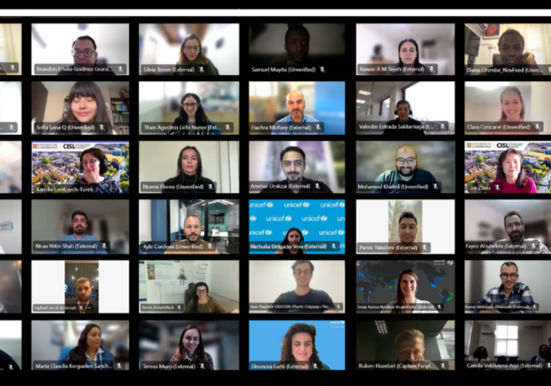 A screenshot of all the smiling faces of the Climate X cohort as they meet online for their programme launch session