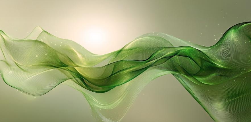 L’Oréal x CISL Sustainable Innovation Accelerator A green graphic that looks like waves of green silk almost, with lines of light and gold running through it. It makes you think of the flow of gel but at the same time the green waves look light and futuristic.