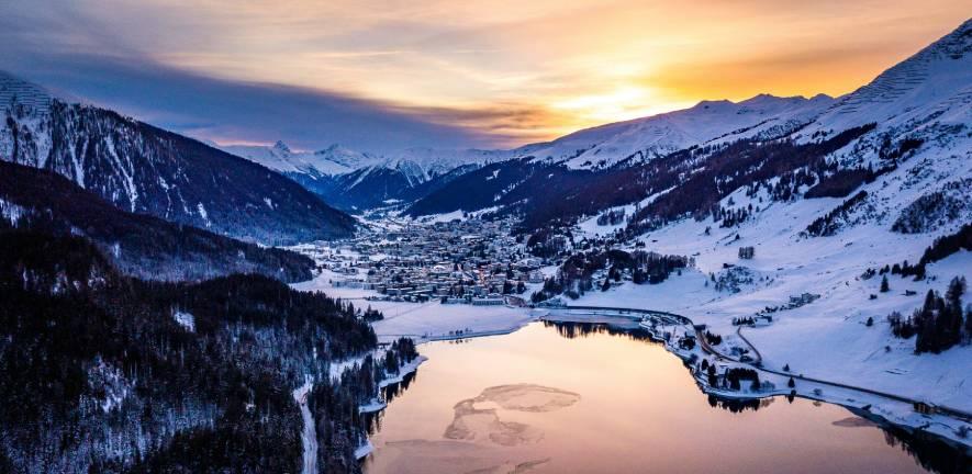 View of snowy landscape around Davos, Switzerland